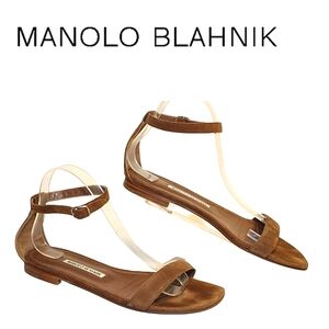 🎀Clearance🎀 Manolo Blahnik Leather Ankle Strap Flat Sandals 9 39.5 Italy Shoes